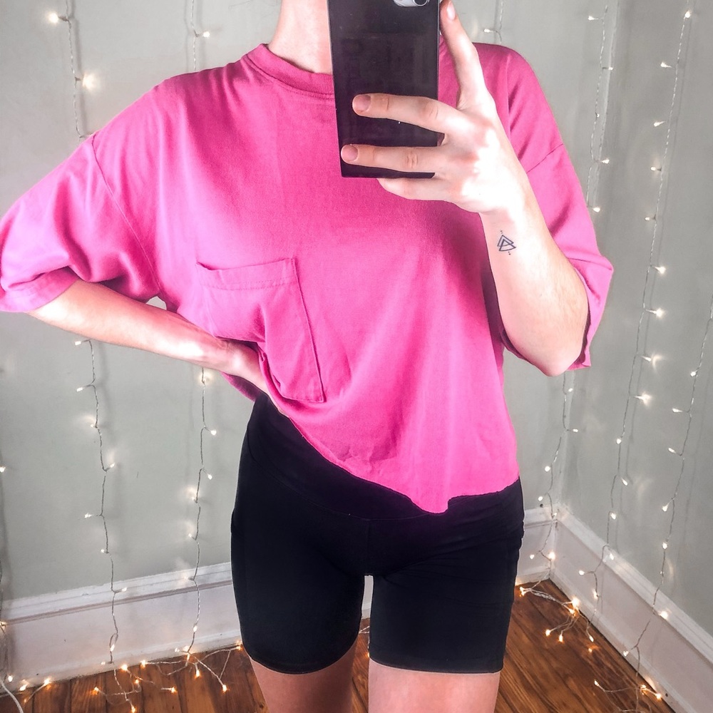 Oversized Pink Casual Crop Top T-Shirt